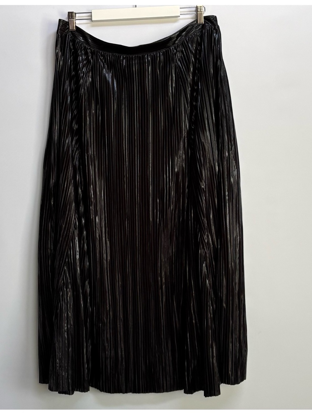 NWT Anthropologie Metallic Black Lightweight Flowy Pleated Midi Skirt,XL - Picture 7 of 13